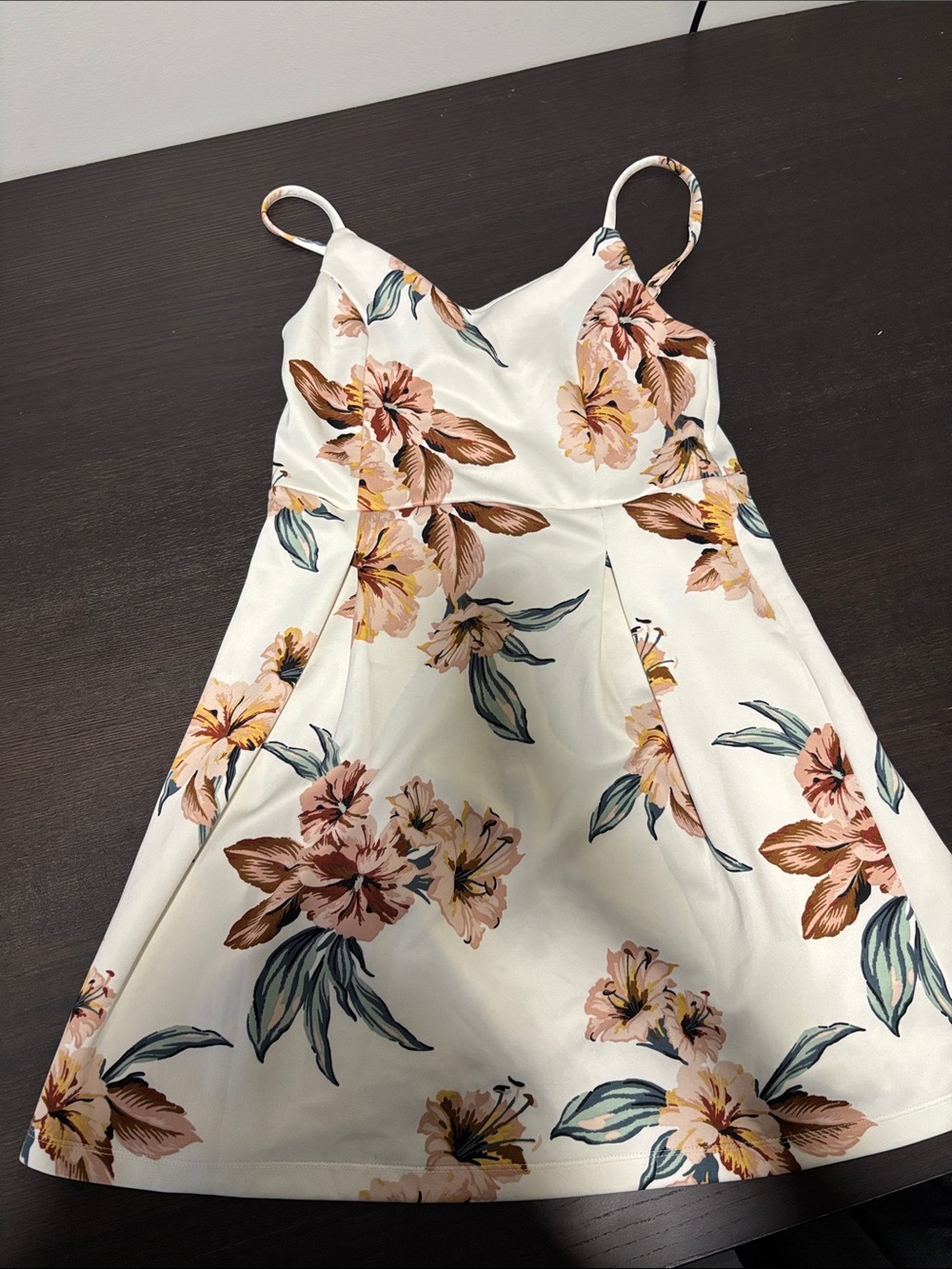 Floral White A-Line Spaghetti Strap Dress